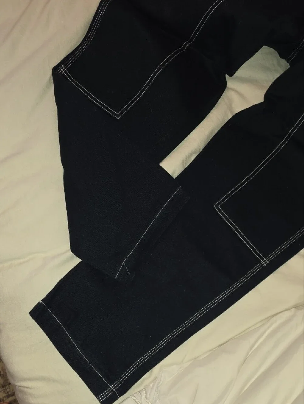 Zara Navy Pants with White Contrast Stitching